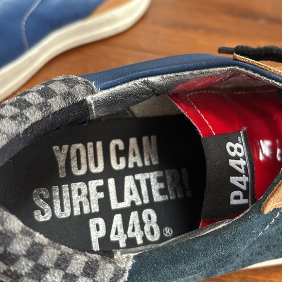 P448 You Can Surf Later Skate Sneakers Men’s Blue & Tan Suede Shoes Size EU 44 - Picture 8 of 14